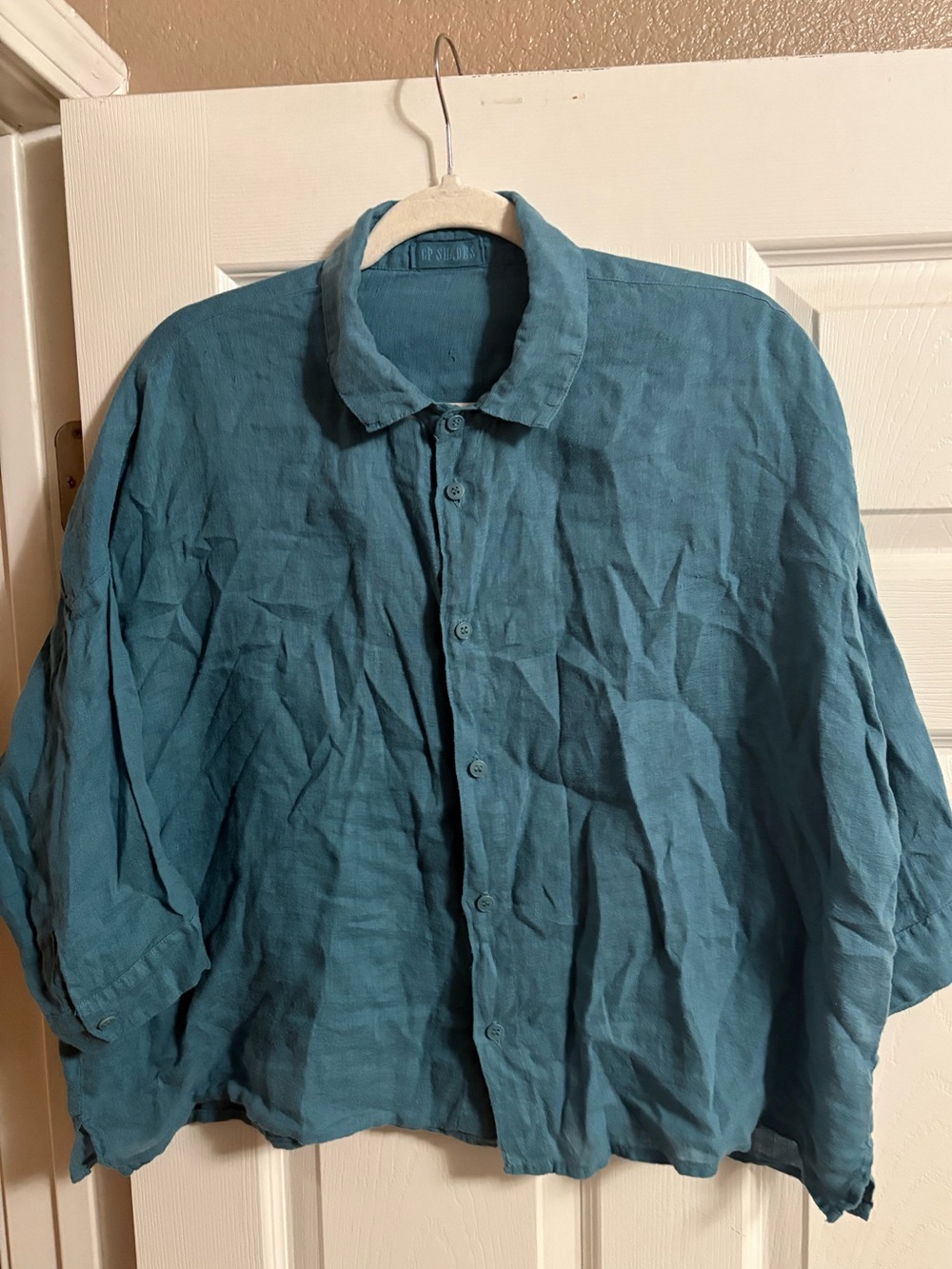 100% Linen CP Shades button up blouse top collared quiet luxury M
